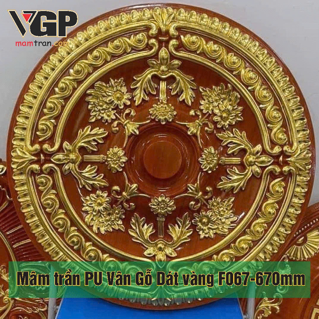 Mâm trần nhựa PU BMT Vân Gỗ Dát vàng F067-670 daklak