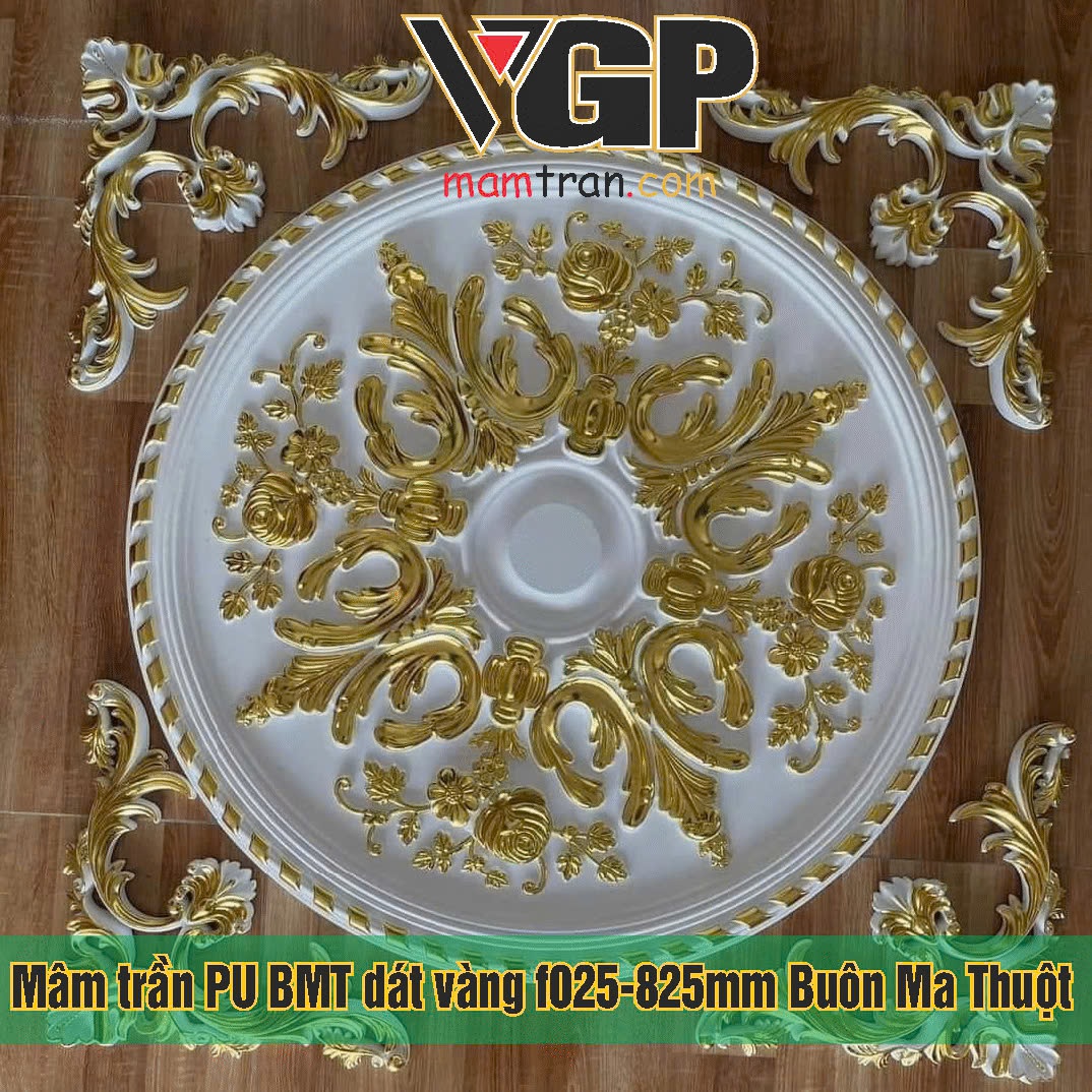 Mâm trần nhựa PU BMT dát vàng f025-825 Buôn Ma Thuột